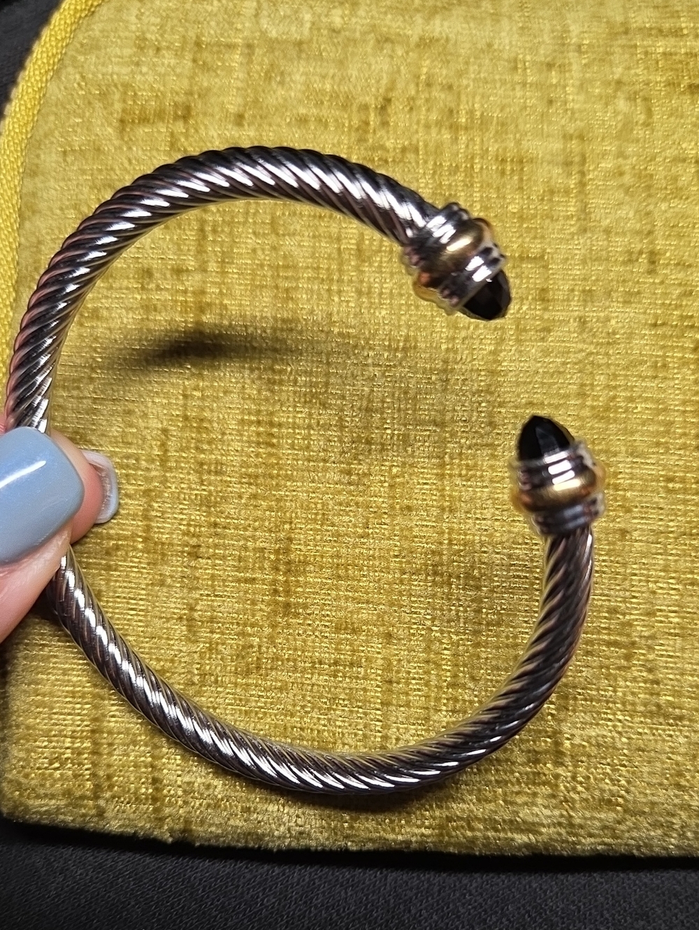 (Black) Twisted Cable Cuff Bracelet with Black Tips